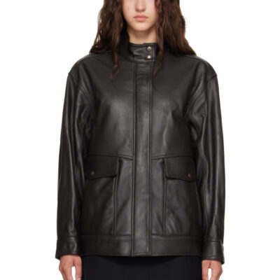 Tonywack Brown High-Neck Leather Zip Jacket