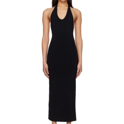 Totême Black Compact Knit Halter Midi Dress