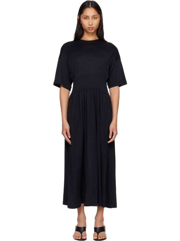 Totême Black Cotton Silk Tee Midi Dress