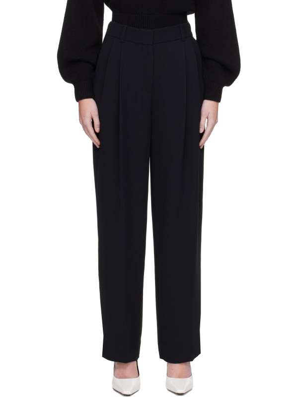 Totême Black Double-Pleat Fluid Cady Trousers