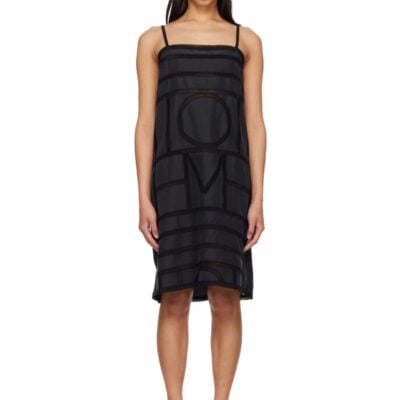 Totême Black Monogram Silk Midi Dress