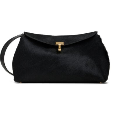 Totême Black T-Lock Pony Hair Clutch