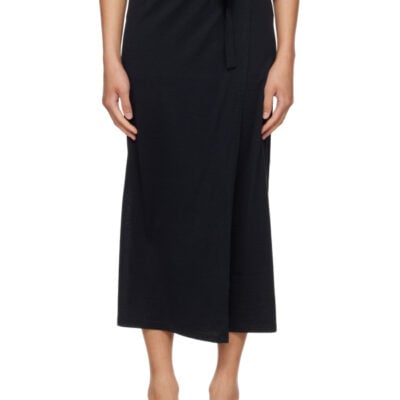 Totême Black Wrap Midi Skirt
