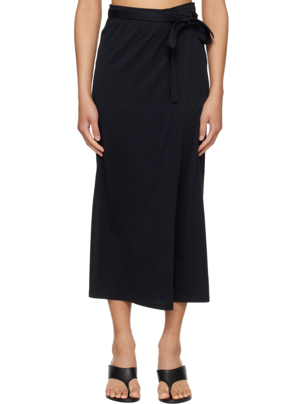 Totême Black Wrap Midi Skirt