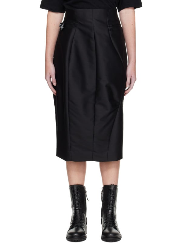 Undercover Black Paneled Silk Midi Skirt