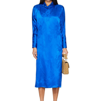 Valentino Blue Flowerism Sunflowers Jacquard Midi Dress