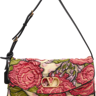 Valentino Garavani Beige & Red DeVain Small Shoulder Bag
