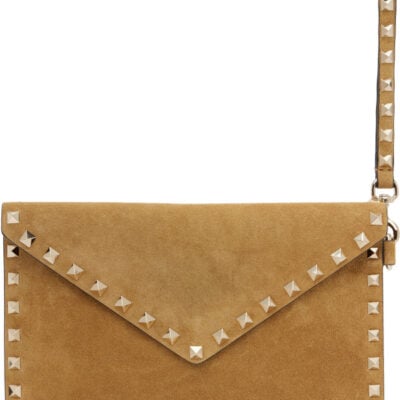 Valentino Garavani Beige Rockstud Flat Medium Pouch