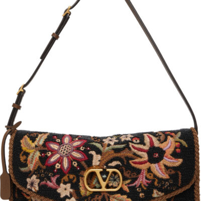Valentino Garavani Black DeVain Embroidered Small Shoulder Bag