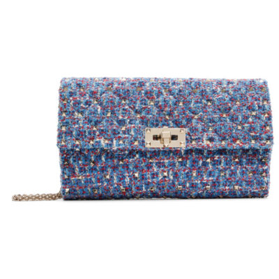 Valentino Garavani Blue & Red Tweed Rockstud Spike Bag