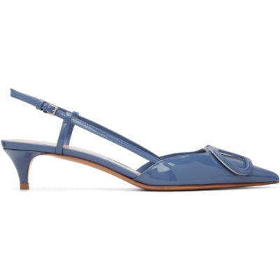 Valentino Garavani Blue VLogo Signature Patent Slingback Heels