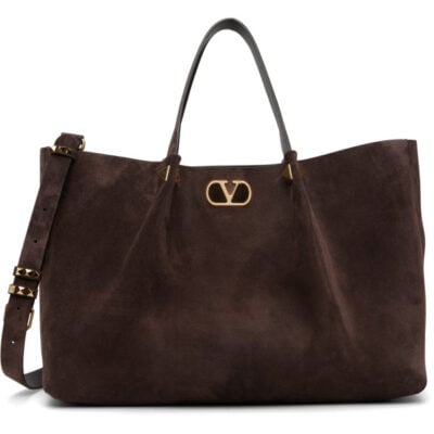Valentino Garavani Brown Soft Suede Large Shopping Tote