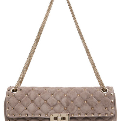 Valentino Garavani Gray Rockstud Spike Suede Medium Shoulder Bag