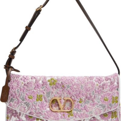 Valentino Garavani Pink & Silver Jacquard Lurex DeVain Small Shoulder Bag