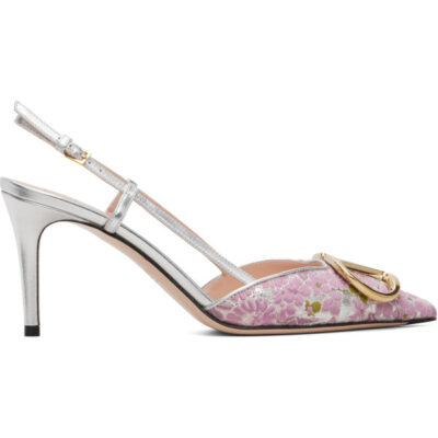 Valentino Garavani Silver & Pink VLogo Signature Slingback 80mm Heels