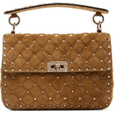 Valentino Garavani Tan Rockstud Spike Medium Suede Bag