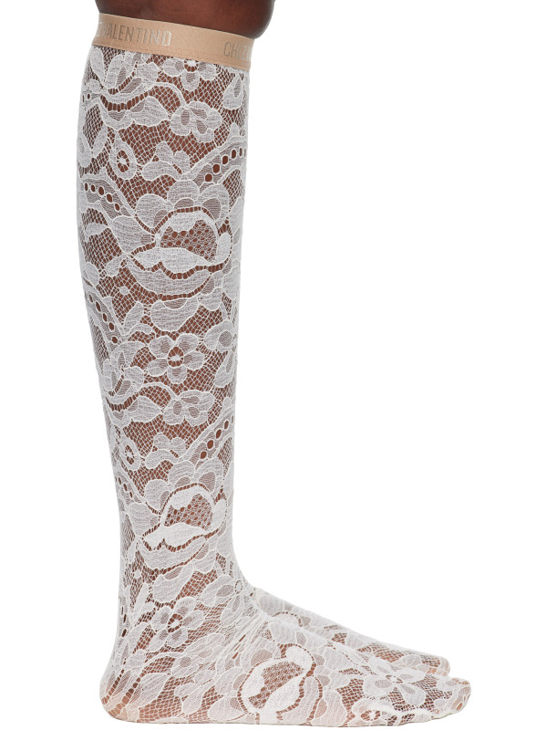 Valentino White Rebrode Lace Socks