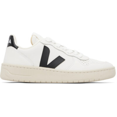 Veja White & Black V-10 Leather Sneakers