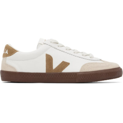 Veja White & Brown Volley Leather Sneakers
