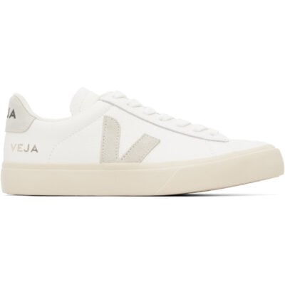 Veja White & Gray Campo Leather Sneakers