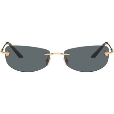Versace Gold Rimless Rectangle Medusa Sunglasses