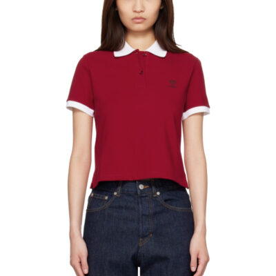 Versace Red & White Embroidered Cotton Piqué Polo