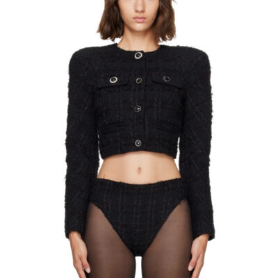 Vetements Black Round Shoulder Tweed Jacket