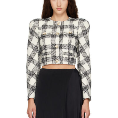 Vetements White & Black Round Shoulder Tweed Jacket
