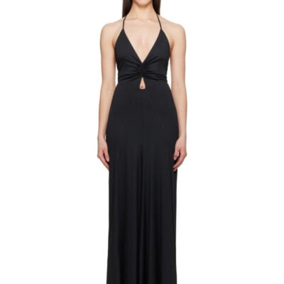 Victoria Beckham Black V-Neck Ruched Cami Maxi Dress