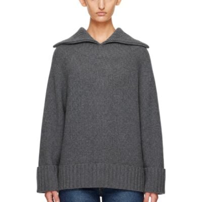 Victoria Beckham Gray Wide Collar Jumper Sweater