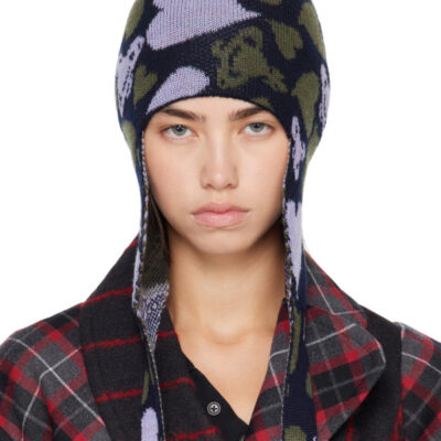Vivienne Westwood Khaki & Purple Ear Flap Beanie