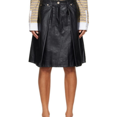 Wales Bonner Black Construct Leather Midi Skirt