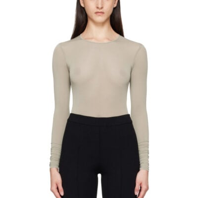Wardrobenyc Taupe Sheer Bodysuit