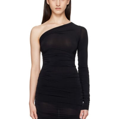 Wolford Black Sheer Drape String Body Long Sleeve Bodysuit