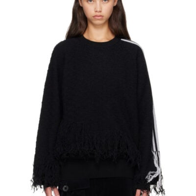 Y-3 Black Knitted 3-Stripes Fringy Sweater