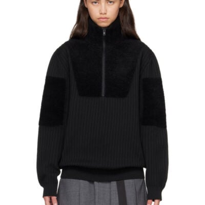 Y-3 Black Knitted Panel Blocked Half Zip Sweater