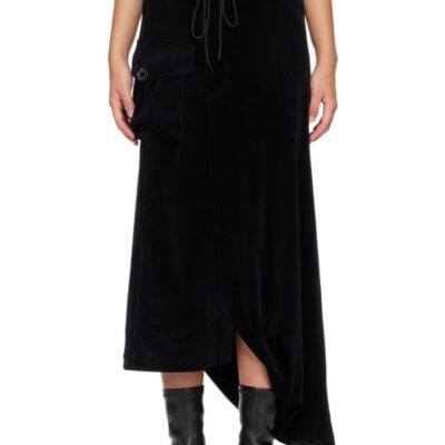 Y-3 Black Velvet Corduroy Utility Midi Skirt
