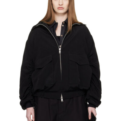 Yohji Yamamoto Black Shirring Sleeve Jacket