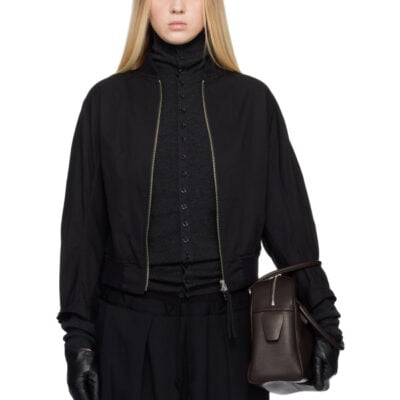 Ys Black Cotton Twill Short Blouson Bomber Jacket