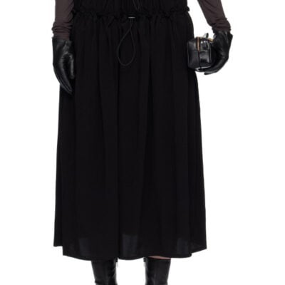 Ys Black Crepe De Chine Double Gathered Maxi Skirt
