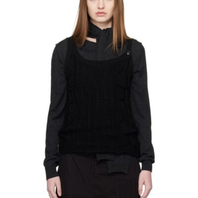 Ys Black Solid Knit Arranged Strap Tank Top
