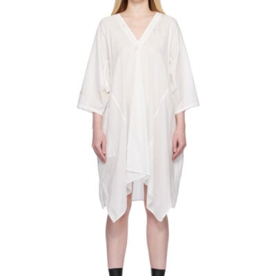 Ys White Cotton Lawn Arranged Sleeve Midi Dress