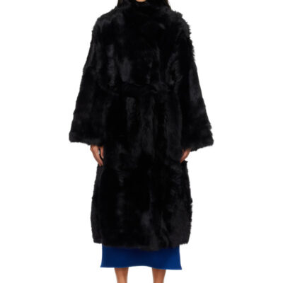 Yves Salomon Black Belted Shearling Coat
