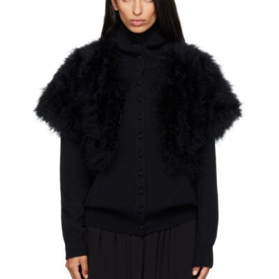 Yves Salomon Black Feather Cape Jacket