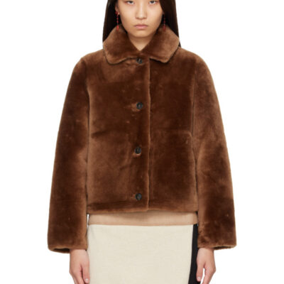Yves Salomon Brown Shearling Merino Short Jacket