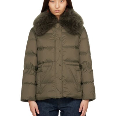 Yves Salomon Green Lamb Fur Short Jacket