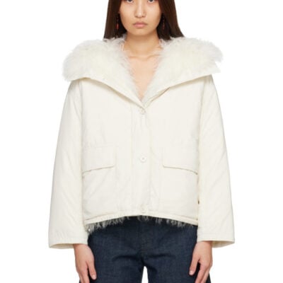 Yves Salomon White Curly Lamb Short Ultra-Light Down Jacket